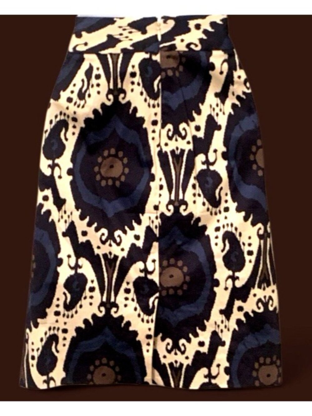J Crew Stretch Womens Pencil Skirt Size 2 Multicolor Ikat Pattern Back Zip Slit - Picture 6 of 12